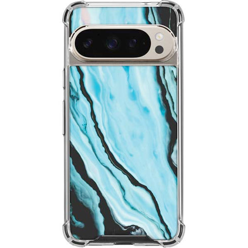 Aqua Blue Marble Ink Pixel 9/9 Pro Clear Case